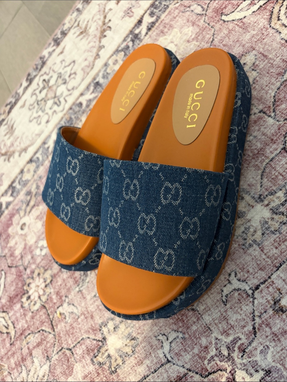 Never worn Logo Slide Sandals in Blue Denim.